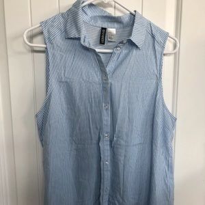 H&M size 10 blue & white striped button up top